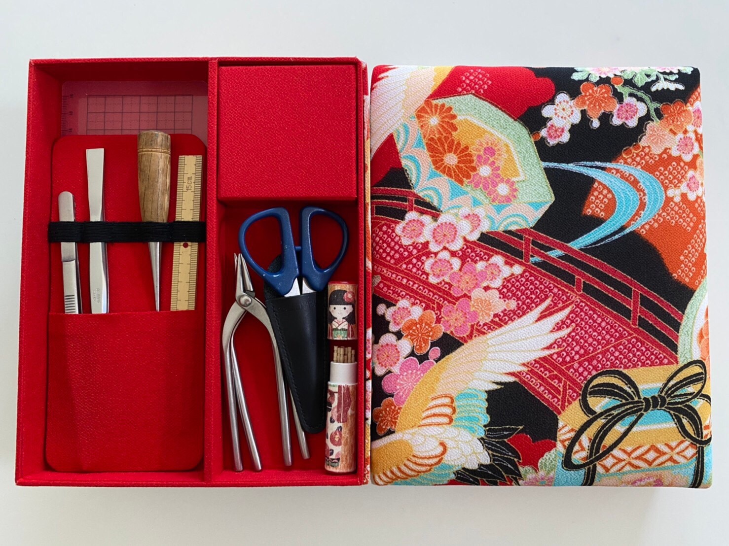 つまみ細工コーディネート協会監修！つまみ細工専用のお道具箱　一越ちりめん黒地