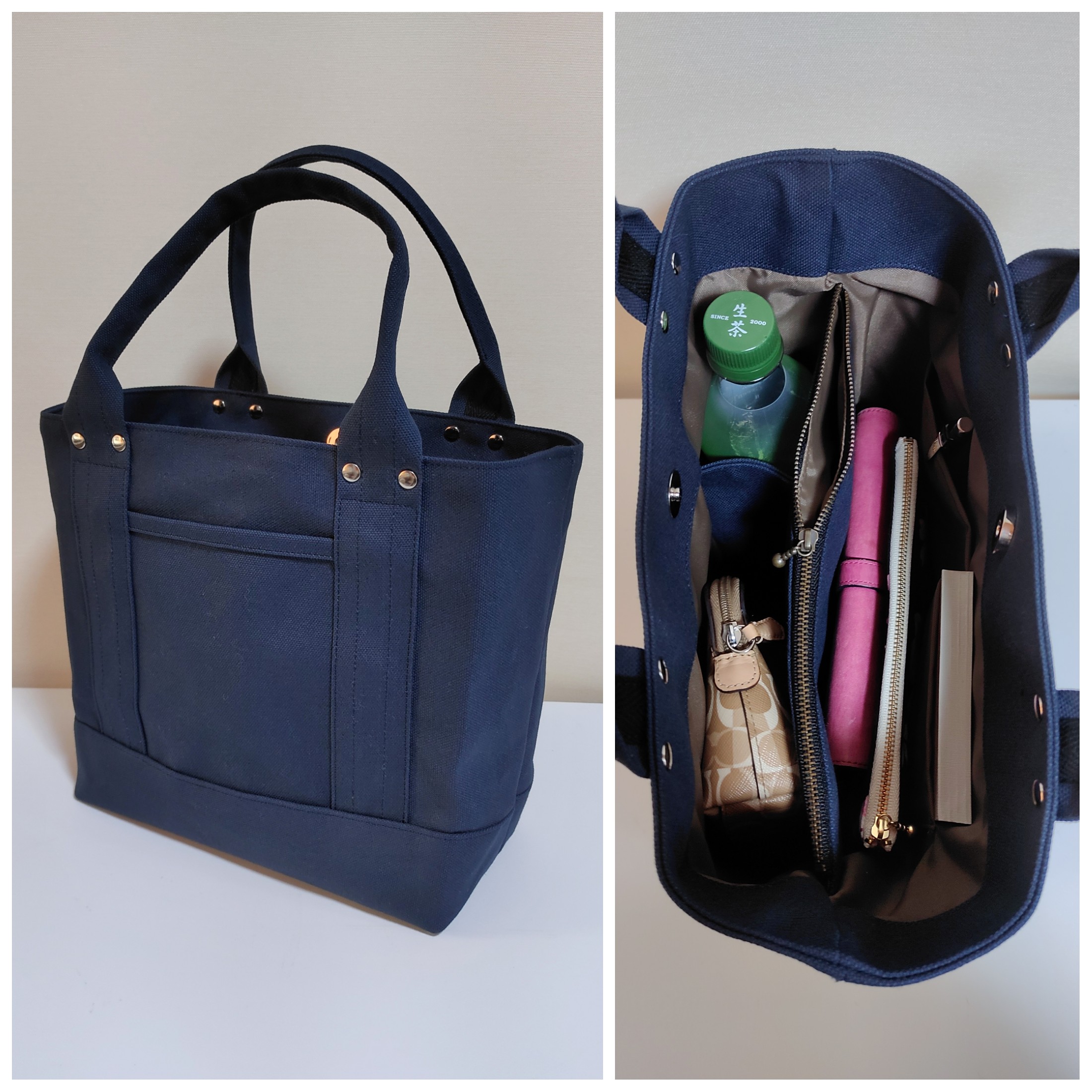 仕切りでスッキリ帆布トートバッグM（ネイビー）