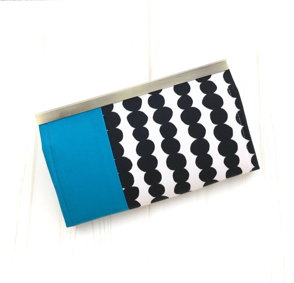 ポコポコ柄(ブラック)×ターコイズブルー・長財布 2枚目の画像