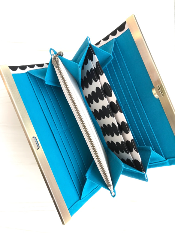 ポコポコ柄(ブラック)×ターコイズブルー・長財布 3枚目の画像