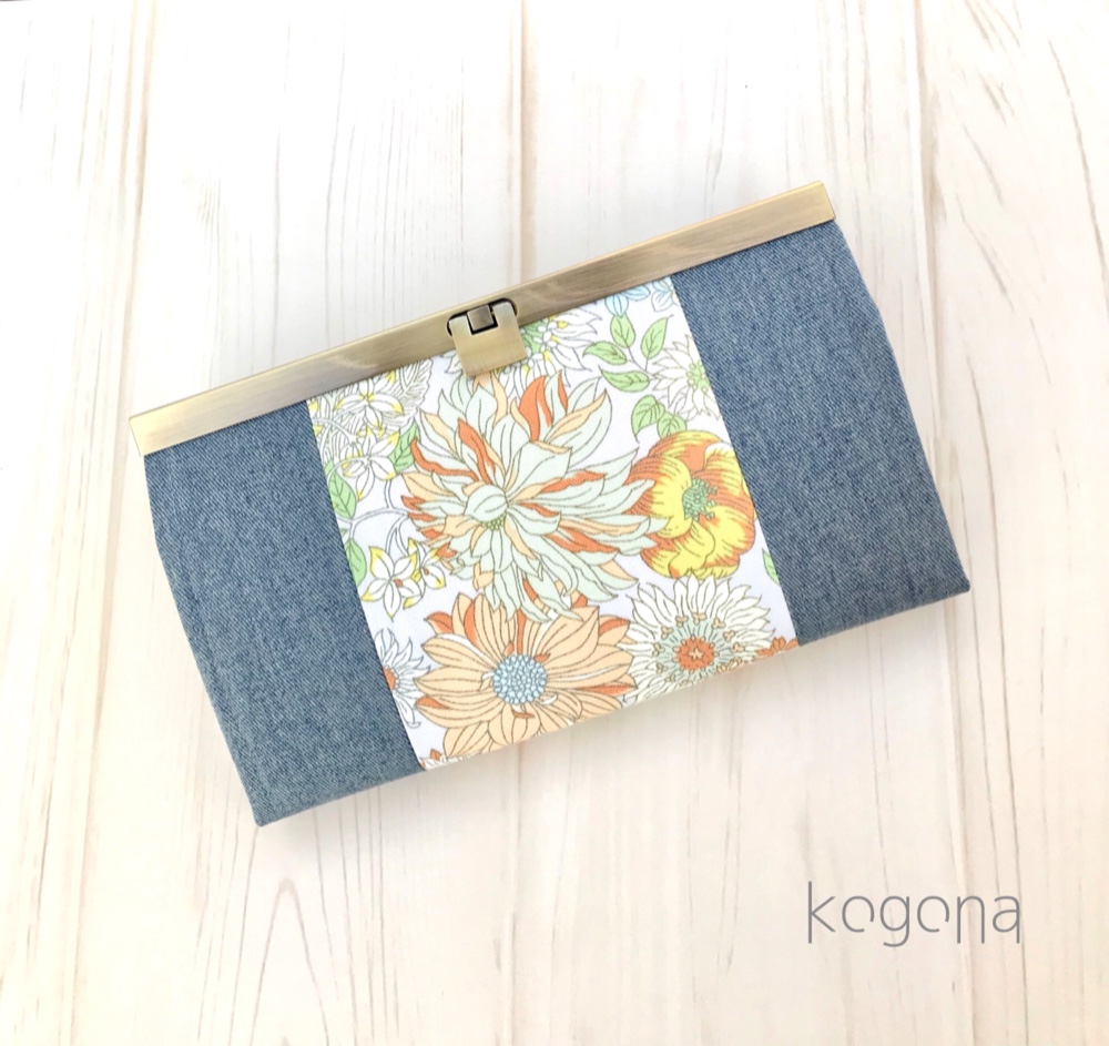 Botanical(オレンジ)×デニム(USED)・長財布