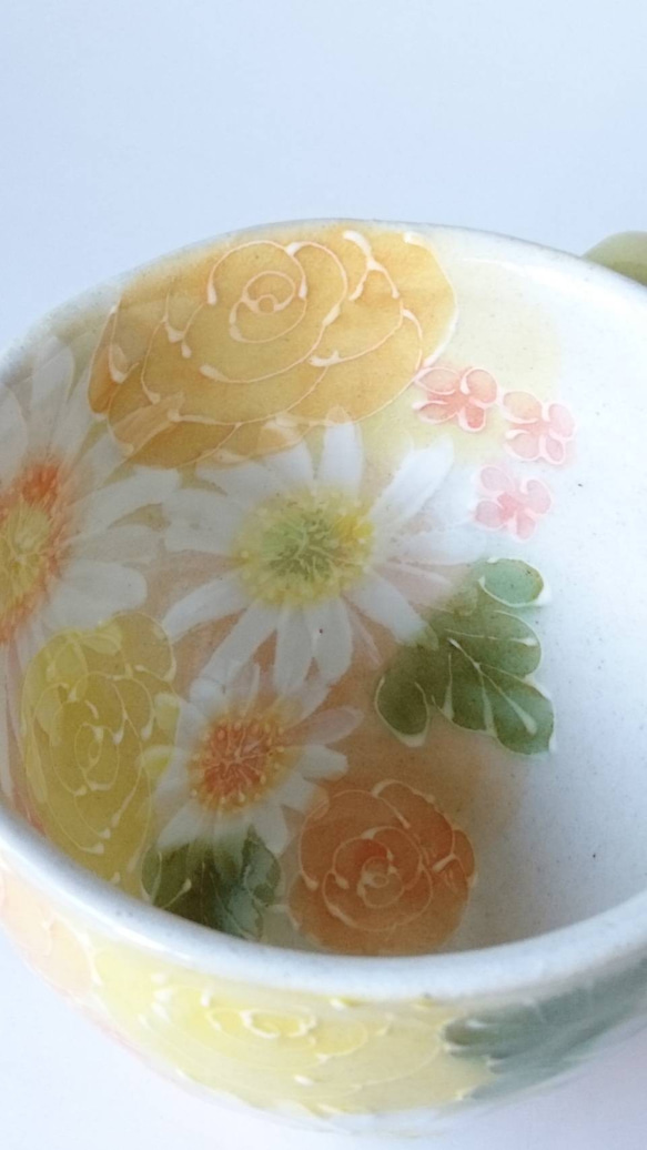 母の日Creema2024陶器市工房ゆずりは　鮮やかな黄色に白い花が映えてとても綺麗です　43996　黄彩色絵花 7枚目の画像