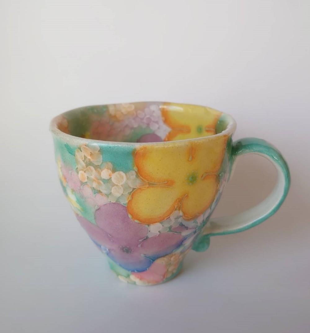 工房ゆずりは マグカップ 鮮やかなグリーンとイエローがとても綺麗な