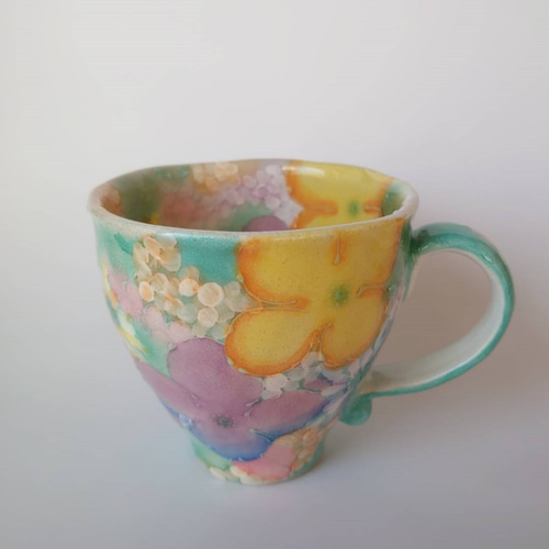 工房ゆずりは マグカップ 鮮やかなグリーンとイエローがとても綺麗な