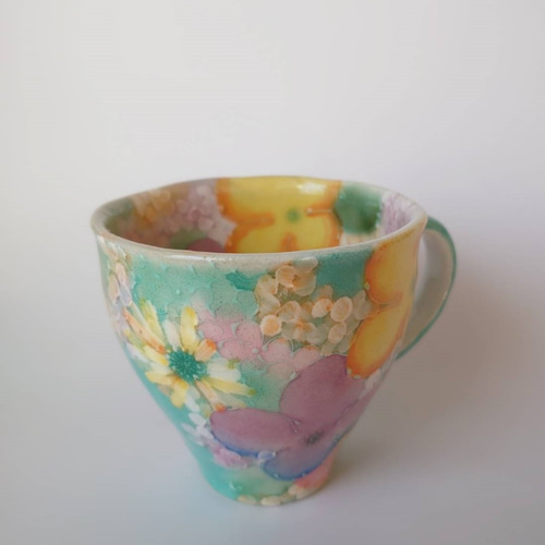 工房ゆずりは マグカップ 鮮やかなグリーンとイエローがとても綺麗な