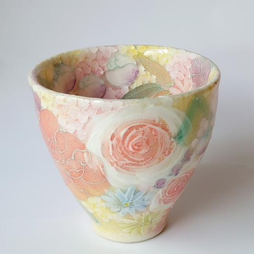 工房ゆずりは お湯呑 多色遣いがとても綺麗なうつわ 平安雅花 47039