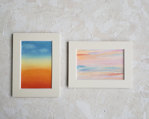 水彩画 風景画 夕陽2(原画) 悪