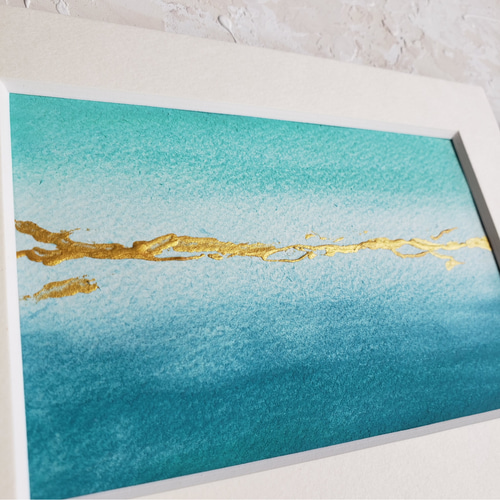 絵　水彩画　自由空間　アート作品 受注生産☆風水波動絵画＊幻の虹色鳳凰～最大エネルギーの輪と8