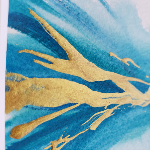 小さな絵 ブルー 水彩画 モダンアート ハガキサイズ リビングアート