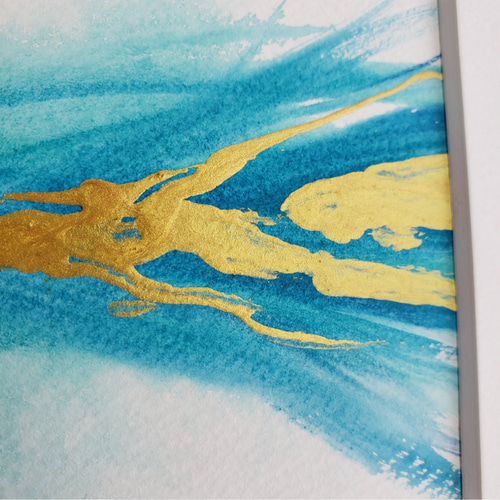 小さな絵 ブルー 水彩画 モダンアート ハガキサイズ リビングアート