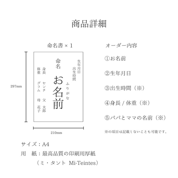 フレーム付き｜オーダー命名書（A4）｜ひまわり 9枚目の画像