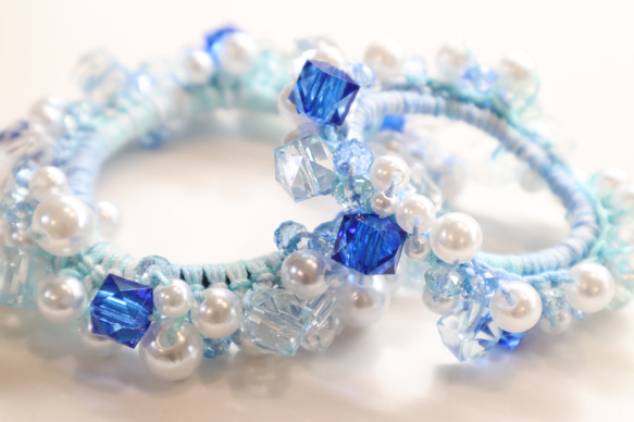 ☆マコ☆様 シュシュ☆ビーズ ヘアゴム☆ハンドメイド ブルーサンドストーン ☆マコ☆様 シュシュ☆ビーズ ヘアゴム☆ハンドメイド ブルー