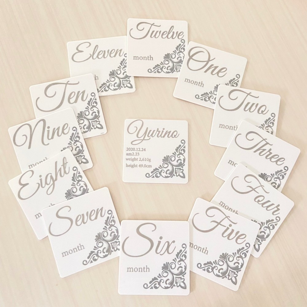 月齢フォトプレート　お名前プレートセット　名入れ　月齢プレート　マタニティフォトプレート