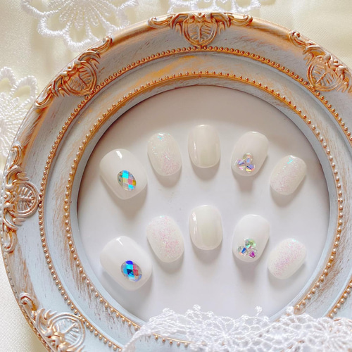 韓国ネイル ホワイトオーロラネイルチップ ネイルチップ（つけ爪） SAE  