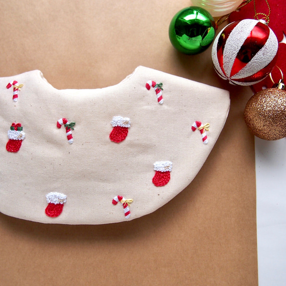 再販④!}〖選べる!〗くつ下とステッキのクリスマス刺繍スタイ スタイ