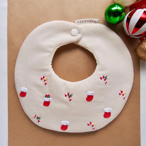 再販④!}〖選べる!〗くつ下とステッキのクリスマス刺繍スタイ スタイ