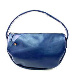 本革　半月ハンドバッグ　紺　Half-moon leather handbag dark blue 2枚目の画像