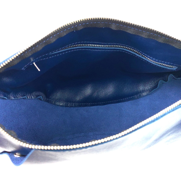 本革　半月ハンドバッグ　紺　Half-moon leather handbag dark blue 6枚目の画像