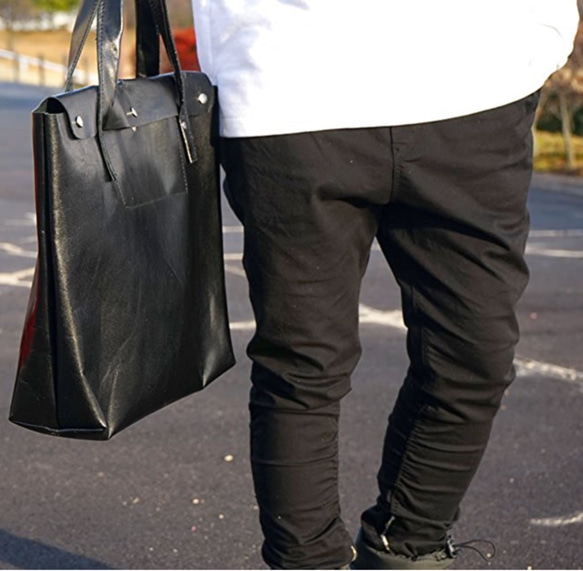 本革 トートバッグ 大 黒　Black leather tote bag 10枚目の画像