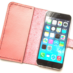 Pink leather iPhone7 (4.7inch) case with card slit 本革ケース 1枚目の画像