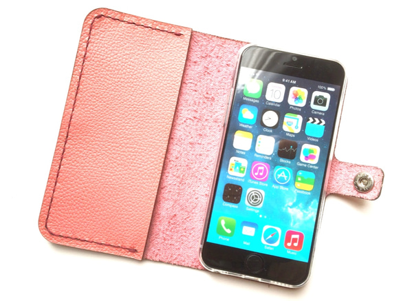 Pink leather iPhone7 (4.7inch) case with card slit 本革ケース 1枚目の画像