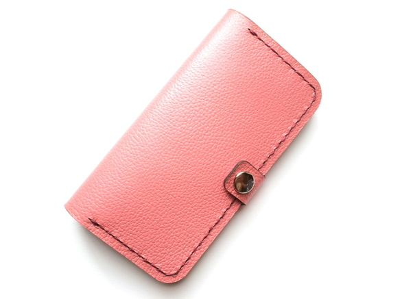 Pink leather iPhone7 (4.7inch) case with card slit 本革ケース 2枚目の画像