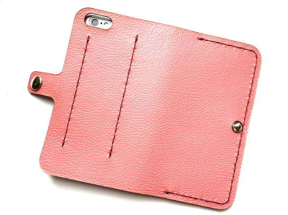 Pink leather iPhone7 (4.7inch) case with card slit 本革ケース 3枚目の画像