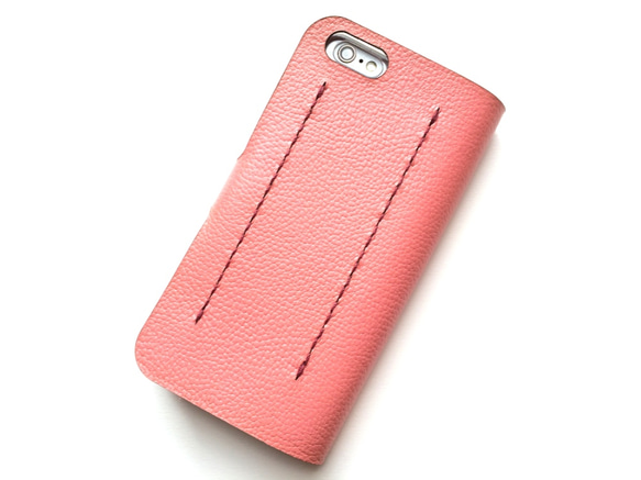 Pink leather iPhone7 (4.7inch) case with card slit 本革ケース 4枚目の画像