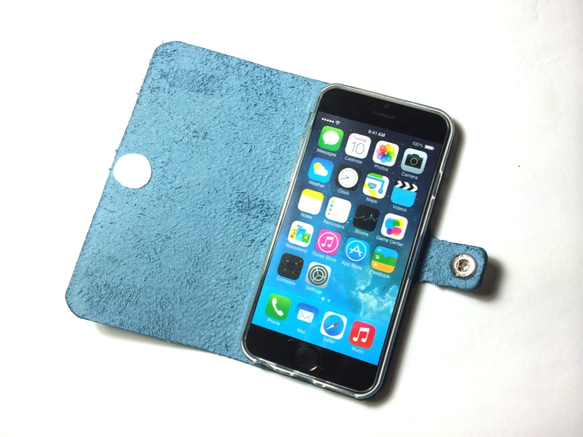 天藍色皮革iPhone6 / 6S / 7（4.7inch）的情況下皮套天藍 第2張的照片