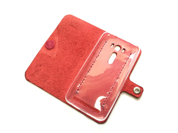 ZenFone2 Laser red leather case ゼンフォン用本革ケース　赤 1枚目の画像