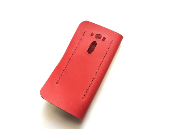 ZenFone2 Laser red leather case ゼンフォン用本革ケース　赤 4枚目の画像