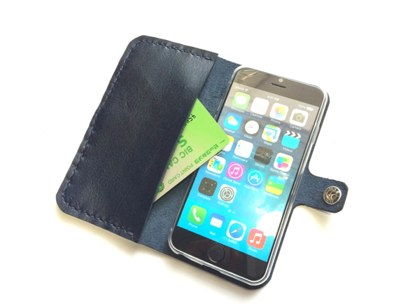 Iron Blue leather iPhone7 (4.7inch) case with card slit 本革 1枚目の画像