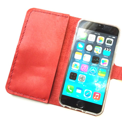 Red leather iPhone7 (4.7inch) case with card slit 本革ケース 赤 1枚目の画像