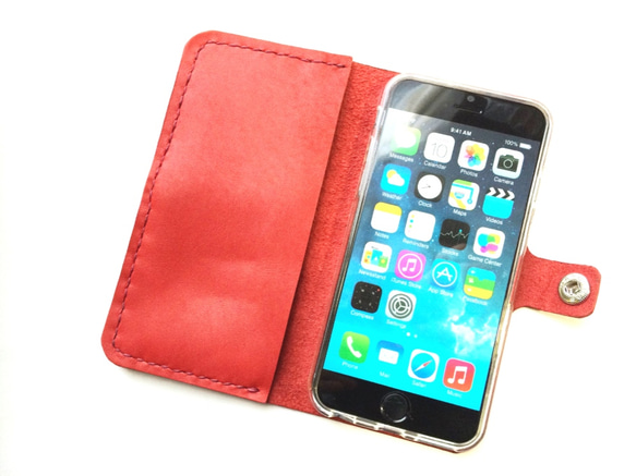 Red leather iPhone7 (4.7inch) case with card slit 本革ケース 赤 1枚目の画像