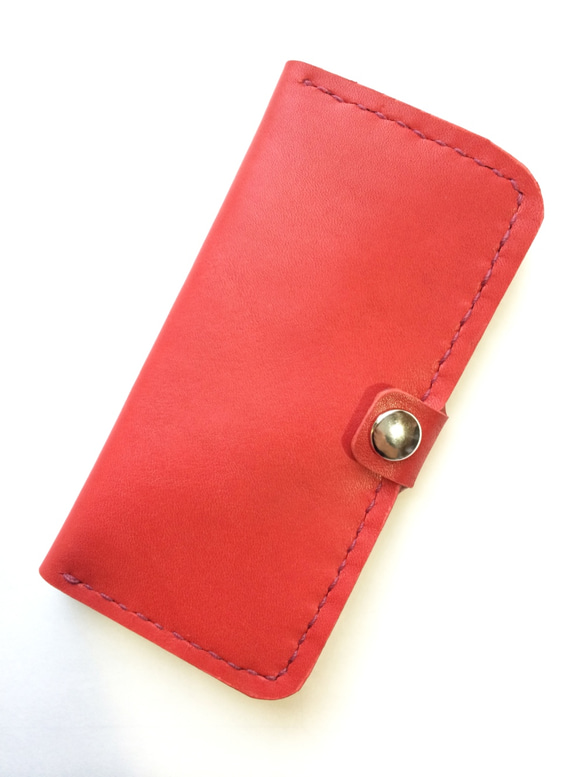 Red leather iPhone7 (4.7inch) case with card slit 本革ケース 赤 2枚目の画像