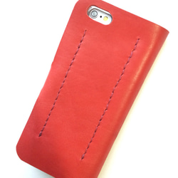 Red leather iPhone7 (4.7inch) case with card slit 本革ケース 赤 4枚目の画像