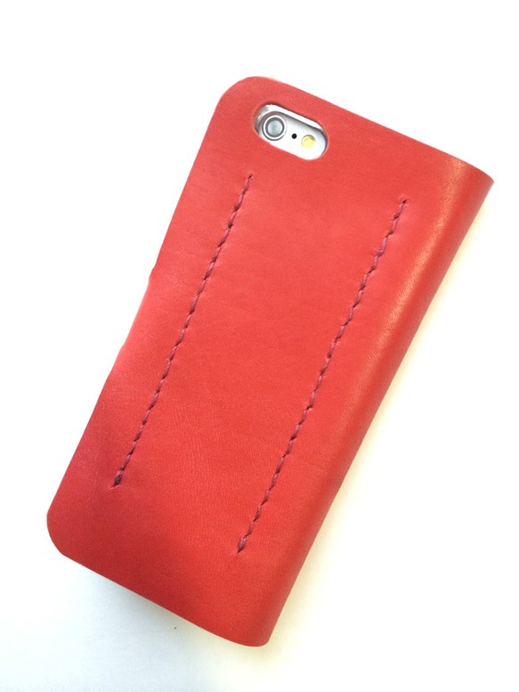 Red leather iPhone7 (4.7inch) case with card slit 本革ケース 赤 4枚目の画像