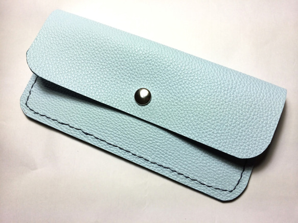 Sky blue leather pen & cards case 本革汎用ケース ペンケース スカイブルー 1枚目の画像