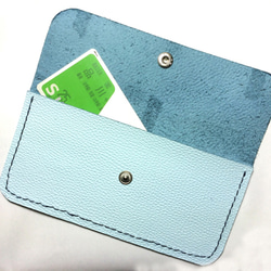 Sky blue leather pen & cards case 本革汎用ケース ペンケース スカイブルー 3枚目の画像