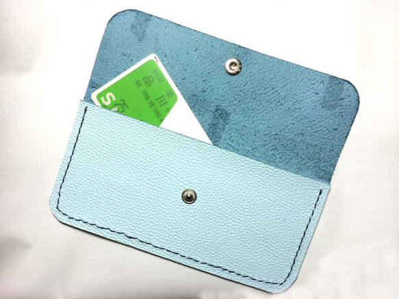 Sky blue leather pen & cards case 本革汎用ケース ペンケース スカイブルー 3枚目の画像