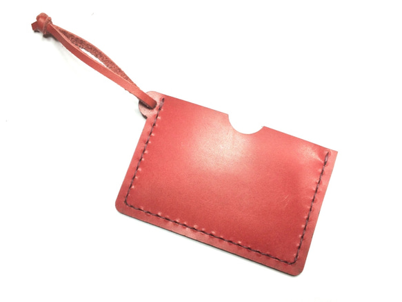 本革 パスケース 定期入れ 本革 赤色　Iron blue leather pass case 3枚目の画像