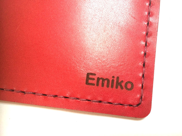 本革 パスケース 定期入れ 本革 赤色　Iron blue leather pass case 2枚目の画像
