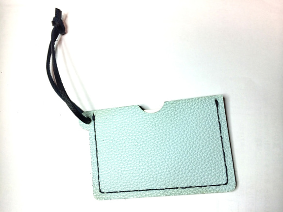 Sky blue leather pass case パスケース 定期入れ 本革 水色 2枚目の画像