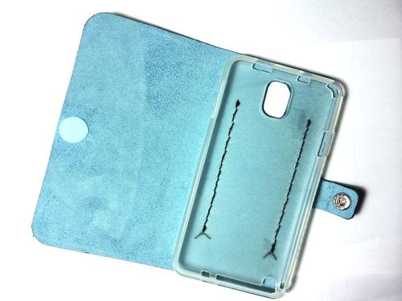 Sky blue leather SC-01F/SCL22 GALAXY Note 3 Galaxy case 本革 2枚目の画像