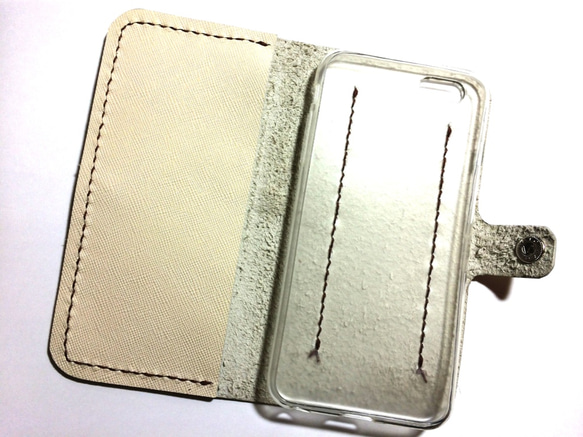 White leather iPhon7 plus (5.5inch) case with card slit 2枚目の画像