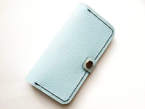 Sky blue leather iPhone7 (4.7inch) case with card slit 本革 2枚目の画像