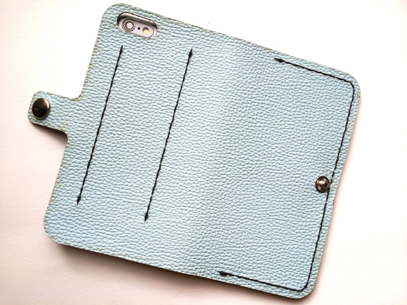 Sky blue leather iPhone7 (4.7inch) case with card slit 本革 3枚目の画像