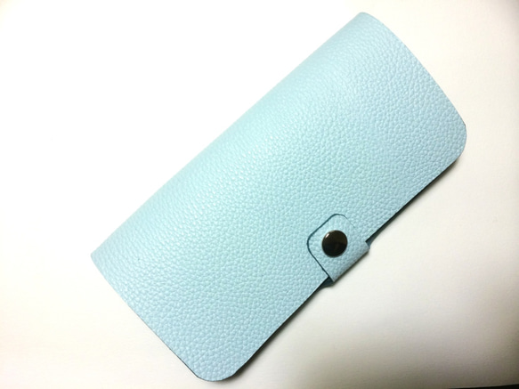 天藍色皮革iPhon6 / 7加（5.5inch）的情況下皮套粉藍 第1張的照片