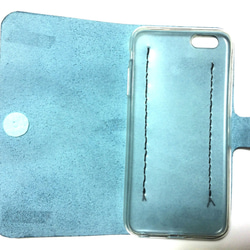 天藍色皮革iPhon6 / 7加（5.5inch）的情況下皮套粉藍 第3張的照片