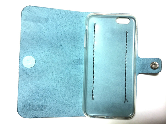 Sky blue leather iPhon6/7 Plus (5.5inch) case  本革ケース ベビーブルー 3枚目の画像